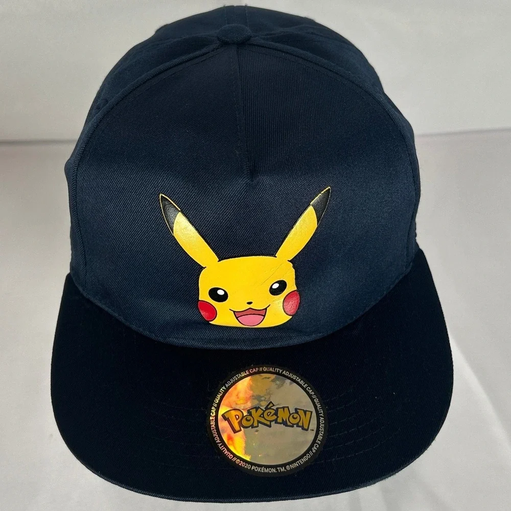 HM Pokemon Pikachu Navy Blue Snapback Hat Size 8-12Y Flat Brim Red Underbill